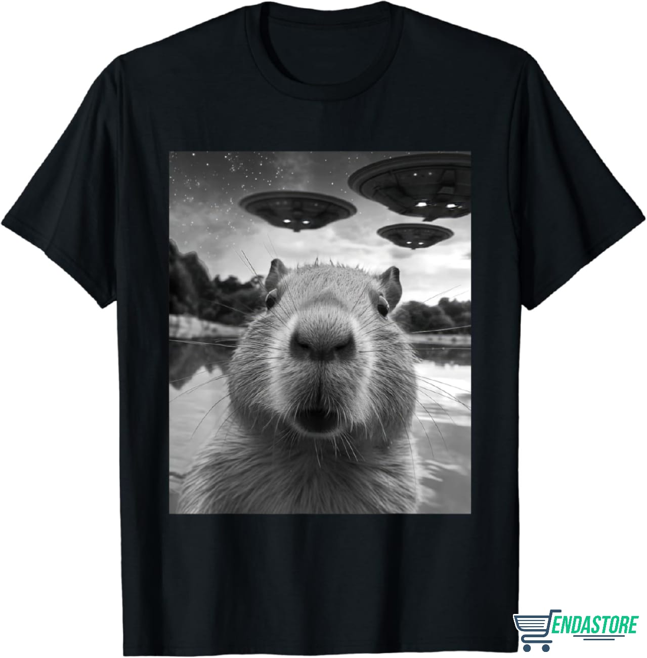 Capybara Selfie with UFOs Weird T-Shirt