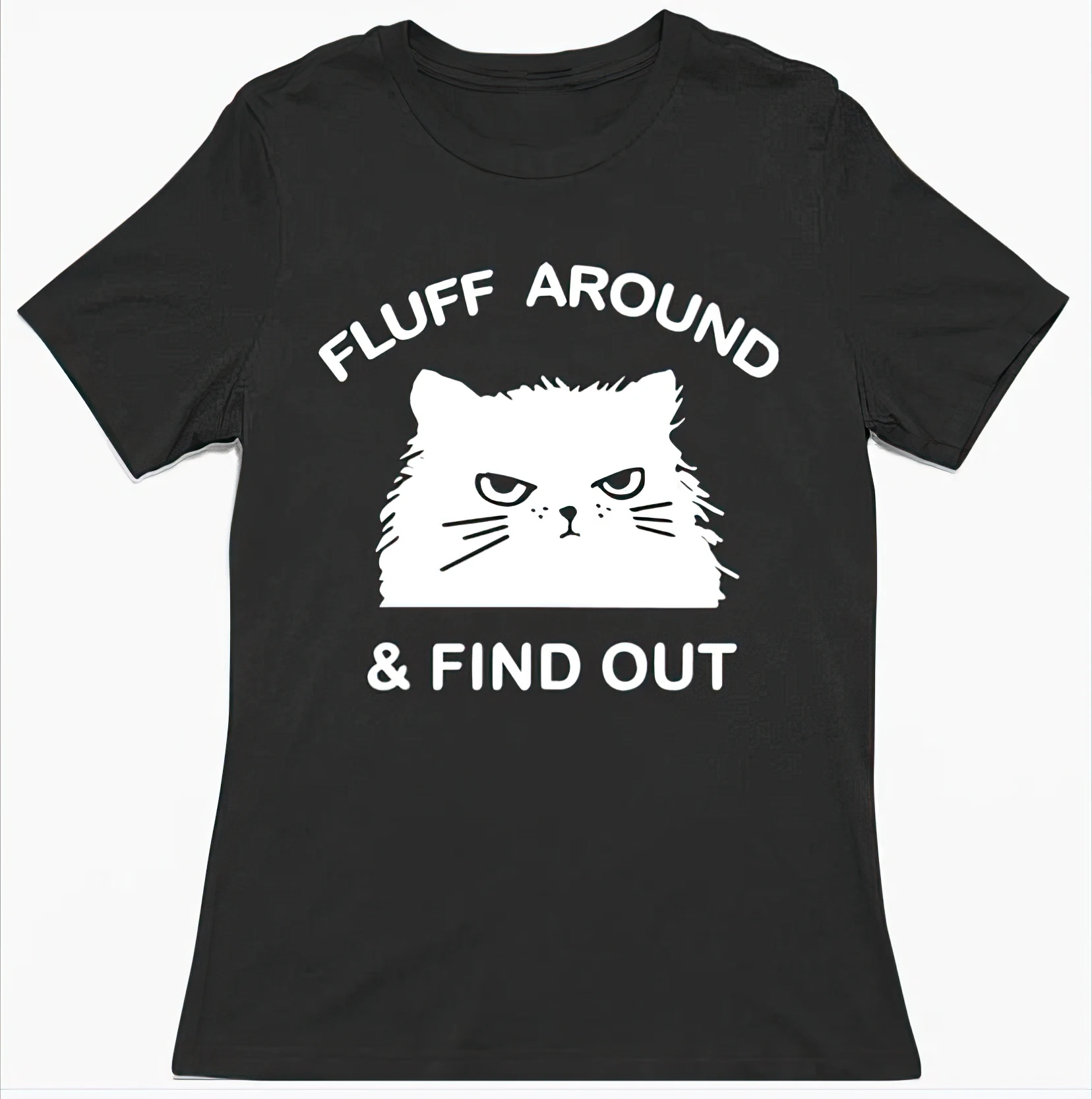Cat fluff around and find out shirt