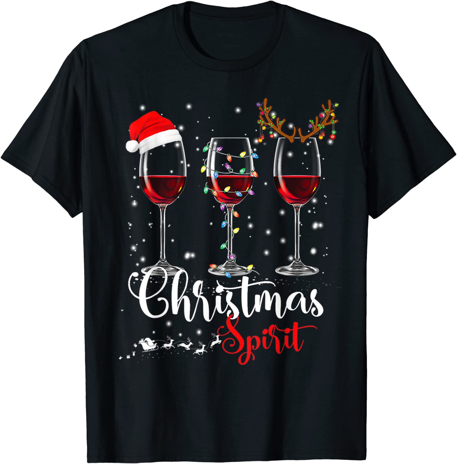 Christmas spirits glasses of wine shirt