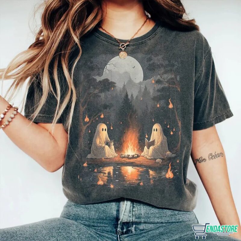 Ghost Book Reading Camping T-Shirt & Sweatshirt