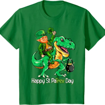 St Patrick’s Day Leprechaun Riding Dinosaur Gift Kids Boys T-Shirt