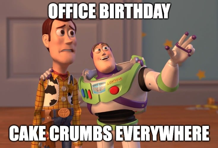 8iwpyw Office birthday joke about cake crumbs