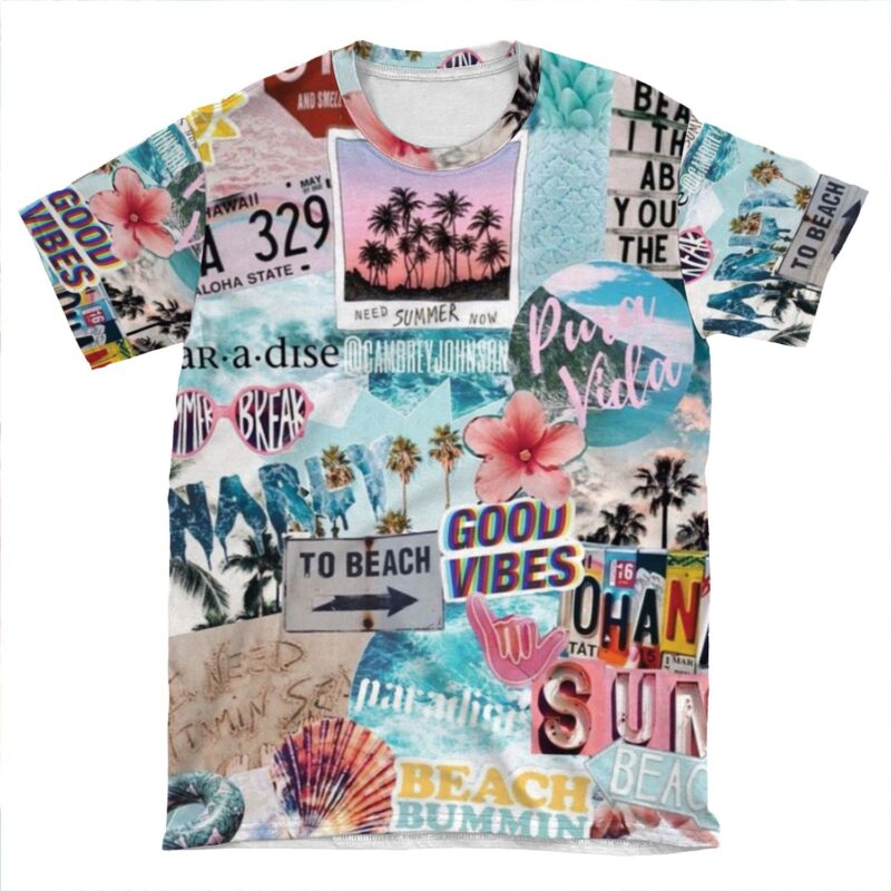 Summer Break Collage AOP T-shirt Tee
