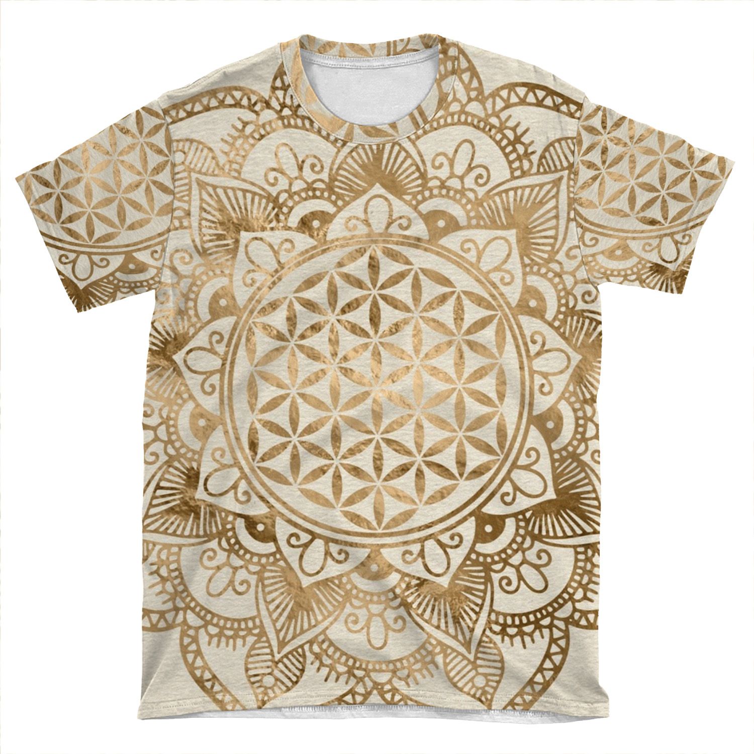 Flower Of Life In Lotus - Pastel Golds And Canvas AOP T-shirt Tee