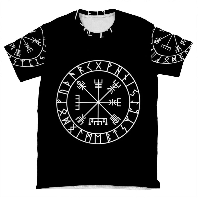 Vegvisir Path Guide And Elder Futhark Runes AOP T-shirt Tee